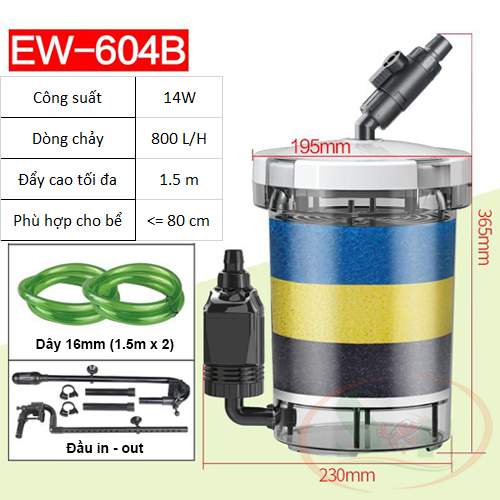 Lọc thùng mini Sunsun HW EW 603B, 604B external outside filter có bơm bể cá tép thủy sinh