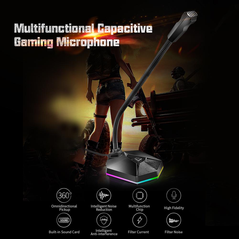 Micrô máy tính giảm tiếng ồn USB có hiệu ứng ánh sáng RGB TSP201