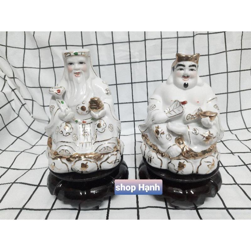 Combo Ông Địa Thần Tài sứ trắng bạch ngọc cao 17 cm