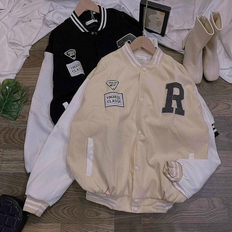 Áo khoác dù bomber jacket phối tay VOGUE CHỮ R form rộng unisex nam nữ