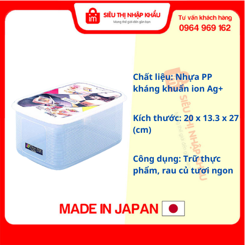 Hộp nhựa thực phẩm ion bạc Ag+ 5,2 L nhựa dẻo kháng khuẩn chịu nhiệt Nội địa Nhật Bản