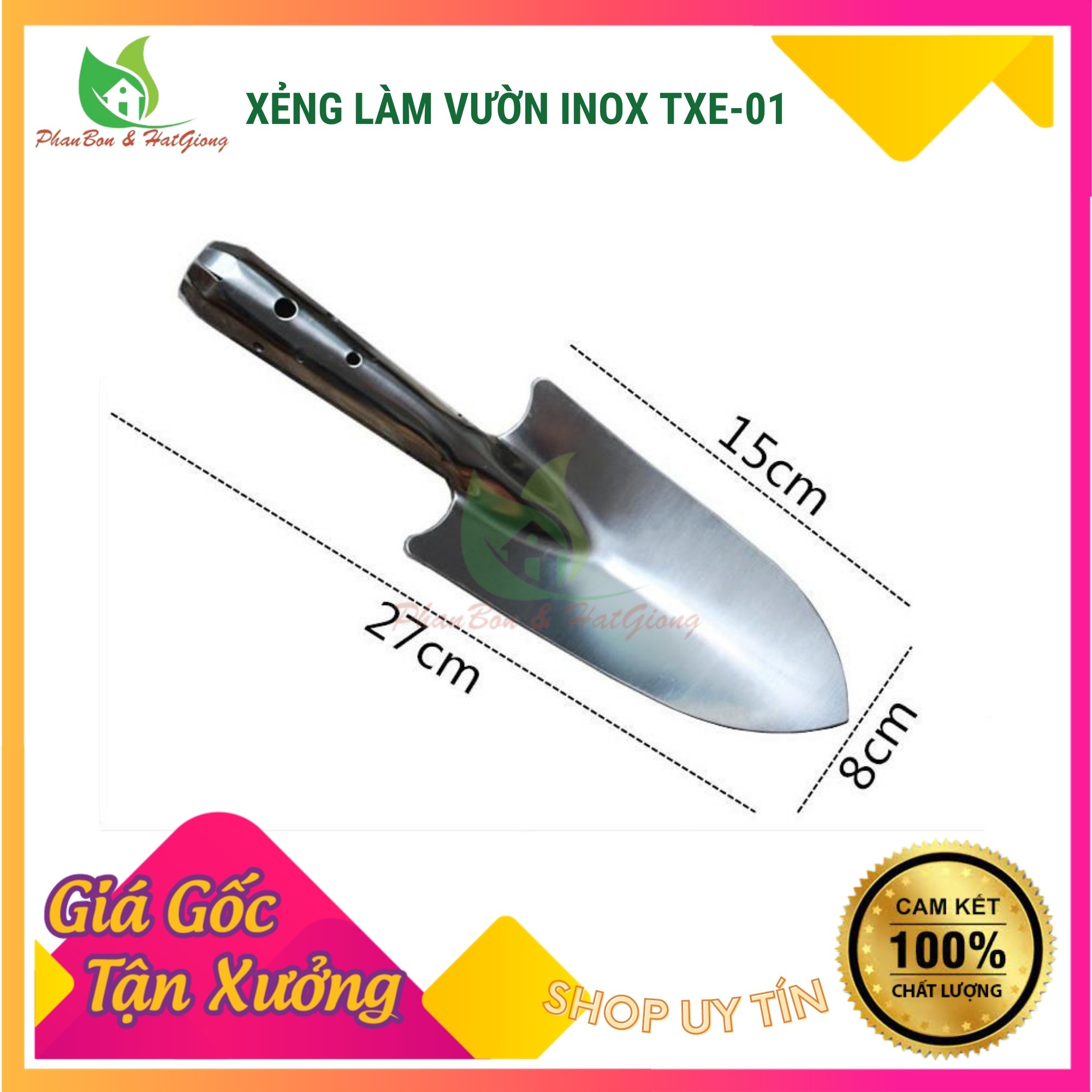 Xẻng Làm Vườn Inox, Xẻng Thép Trắng Cầm Tay, Xẻng Inox Cầm Tay Mini