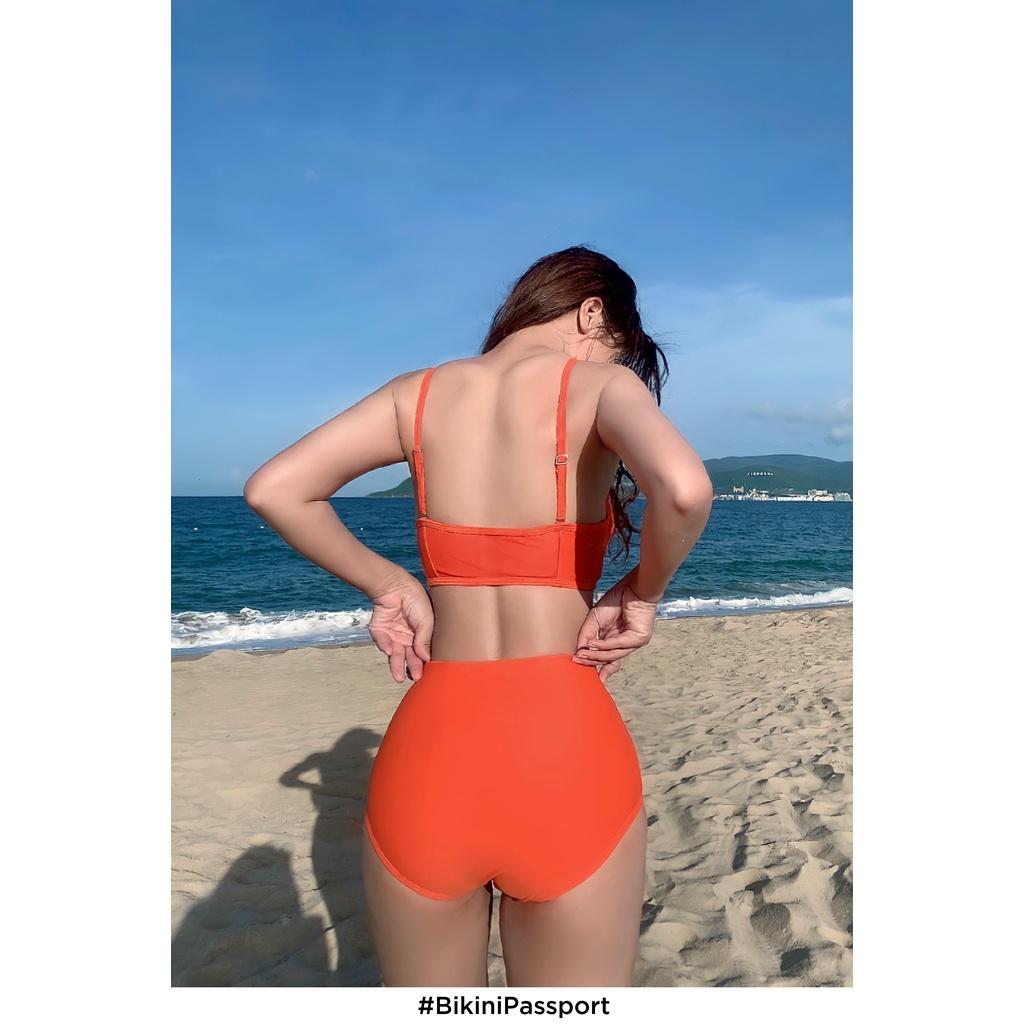 Đồ bơi NỮ BIKINI PASSPORT kiểu Hai mảnh quần lưng cao phối lưới - màu Cam - BS077_OR