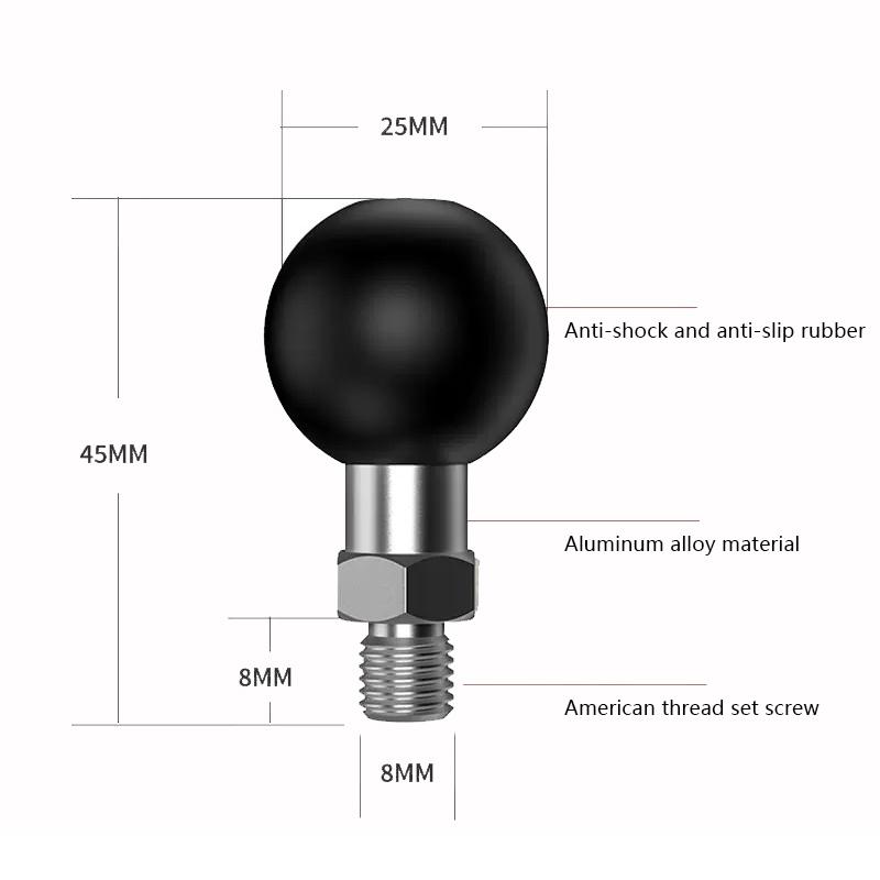 Bóng đầu 1 inch Mount Mount Bộ chuyển đổi xe máy Phía sau Vít M8 M10 Vít cho GoPro Insta360 X3 Máy ảnh hành động