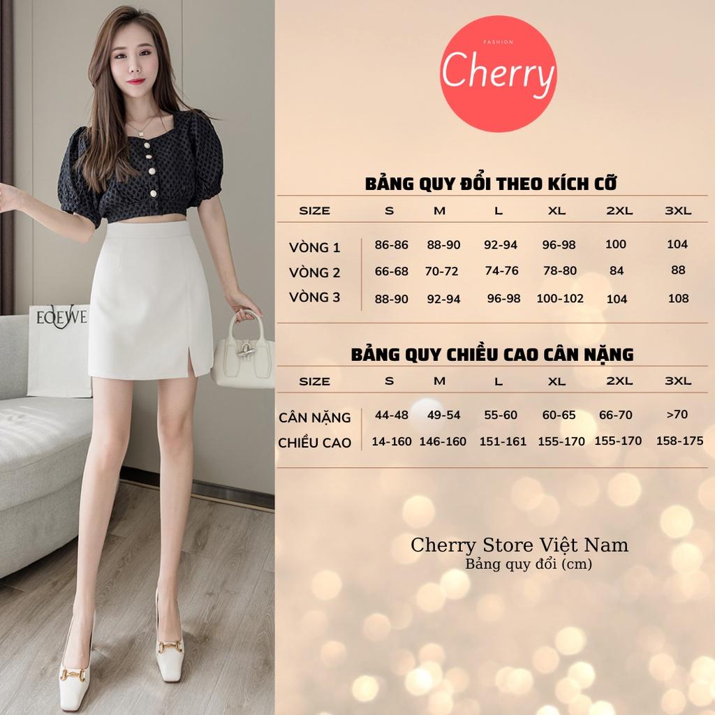 Chân váy chữ a ngắn xẻ tà, váy chữ A công sở ngắn xẻ tà trước CHERRY V059