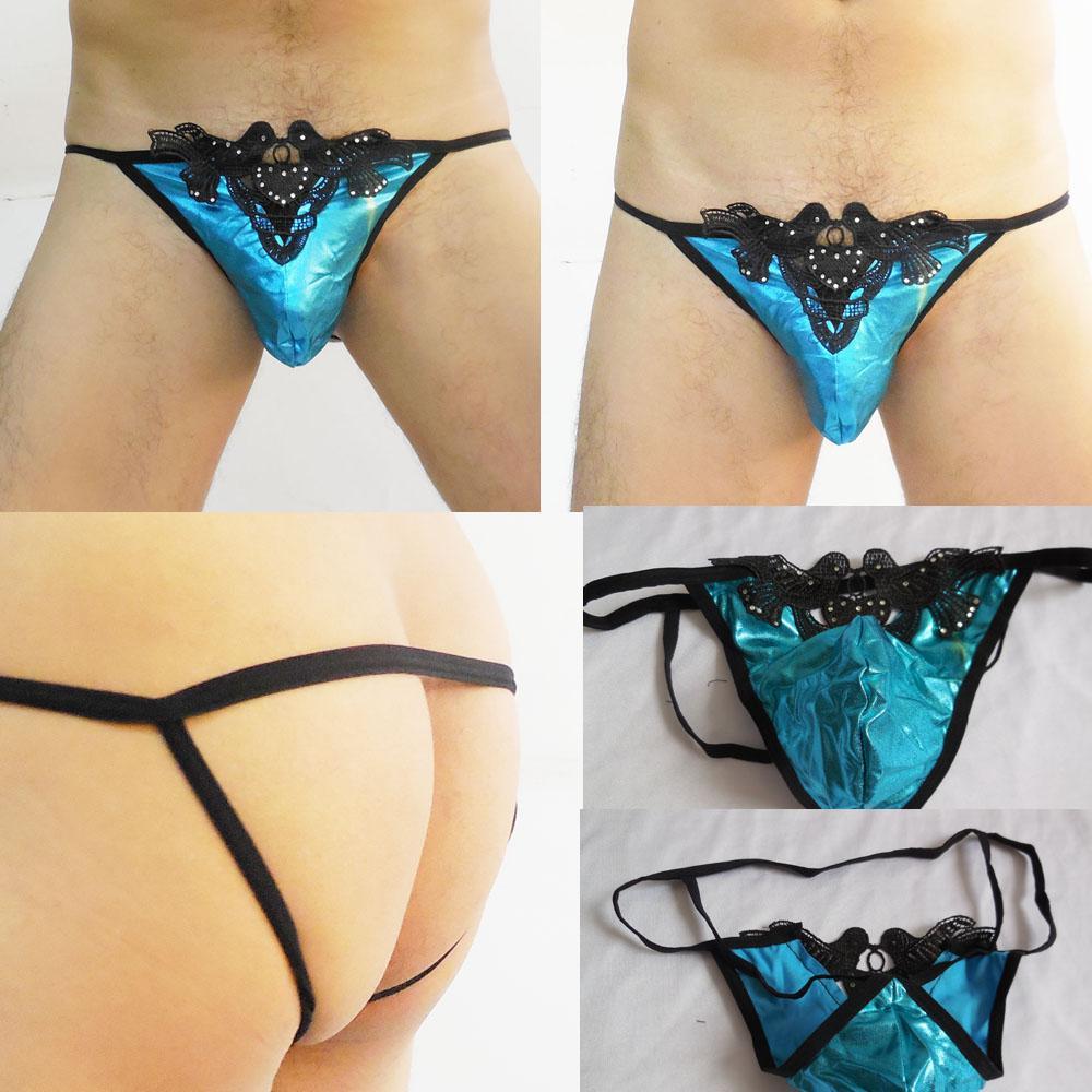 3-4pack Men's Sexy G-string T-back Briefs Underwear Birds Embroidered Thong Blue