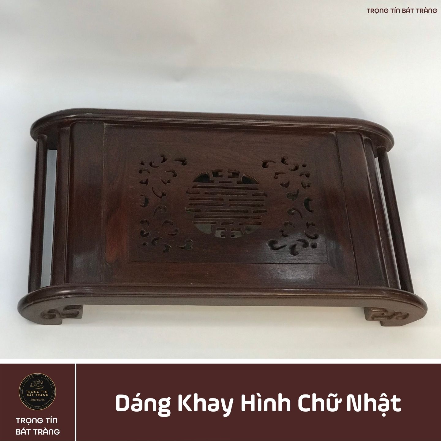 Khay Trà Gỗ Trắc Hình Chữ Nhật Kích Thước 47*26*7 cm KT 91