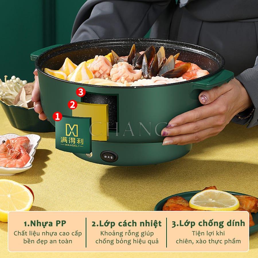 Nồi Lẩu Điện Mini 28cm Tặng Kèm Giá Hấp, Bếp Điện Đa Năng Nướng, Chiên, Xào, Nấu Canh Tiện Lợi