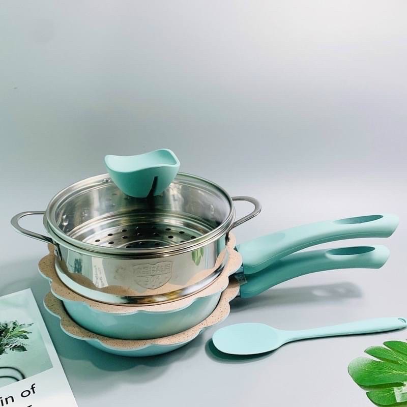 BỘ NỒI, CHẢO ĐÁ HÌNH HOA KÈM LỒNG HẤP CAO CẤP
