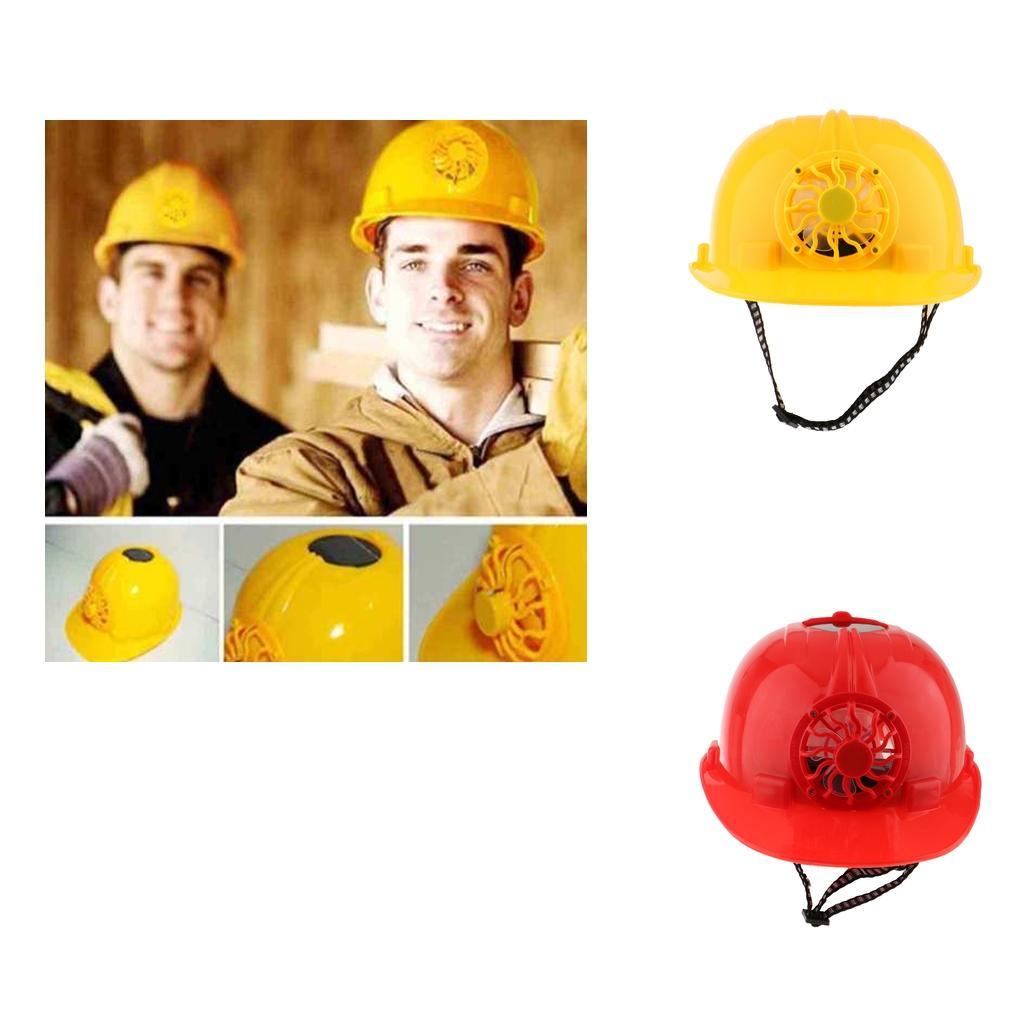 Solar Safety Work Helmet Construction Head Protection Hard Hat with Cooling Cool Fan Red / Yellow