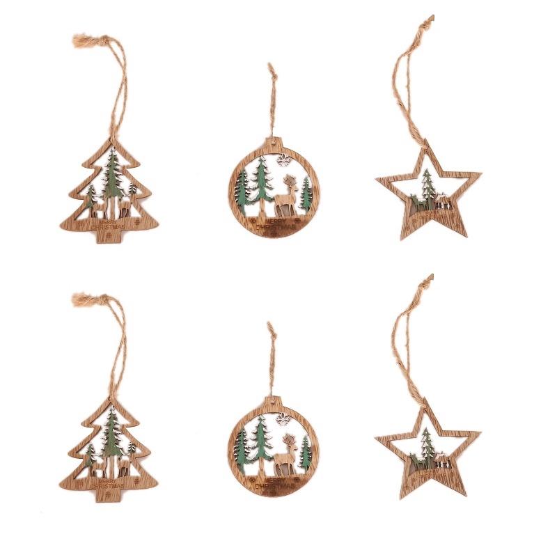 Bộ 6 mặt trang trí cây thông Giáng Sinh trong nhà bằng chất liệu gỗ