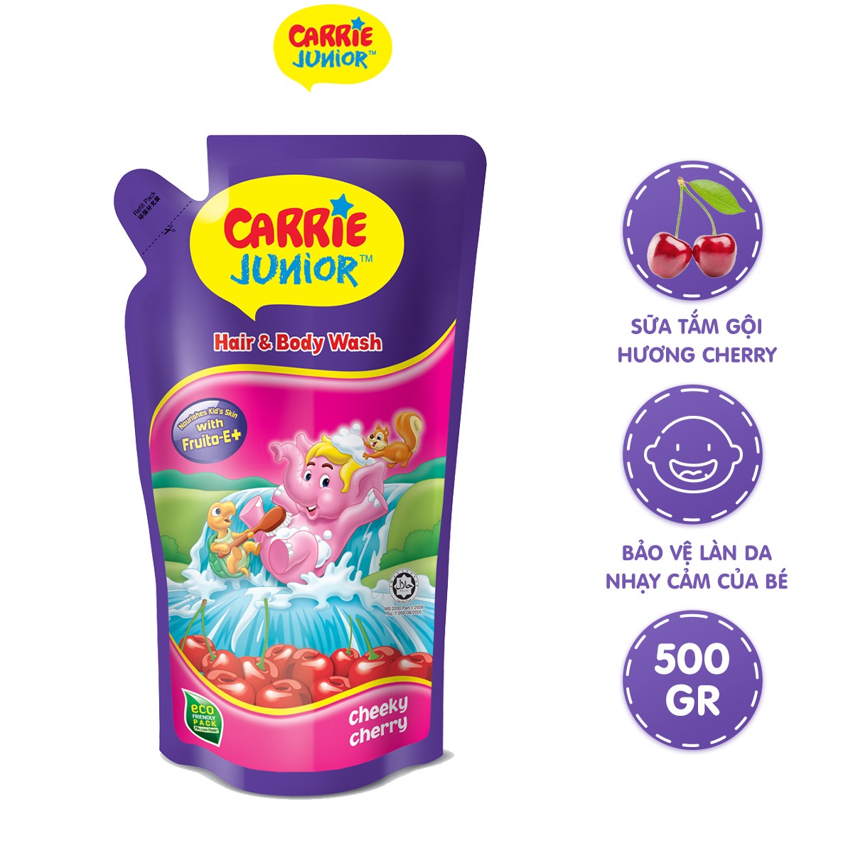 Túi Sữa Tắm Gội Carrie Junior Hương Cheeky Cherry 500G