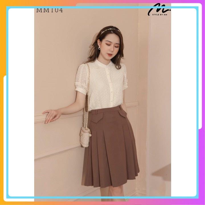 Chân váy xòe midi túi nắp màu đen nâu thời trang Banamo Fashion 5322