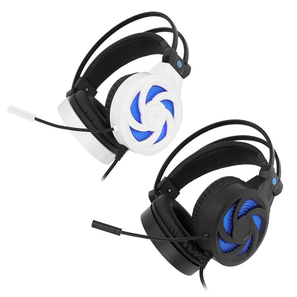 Tai nghe chơi game âm thanh nổi 3,5 mm Siêu trầm trên tai Tai nghe Đèn LED màu xanh lam có Mic cho Máy tính xách tay PC Màu trắng