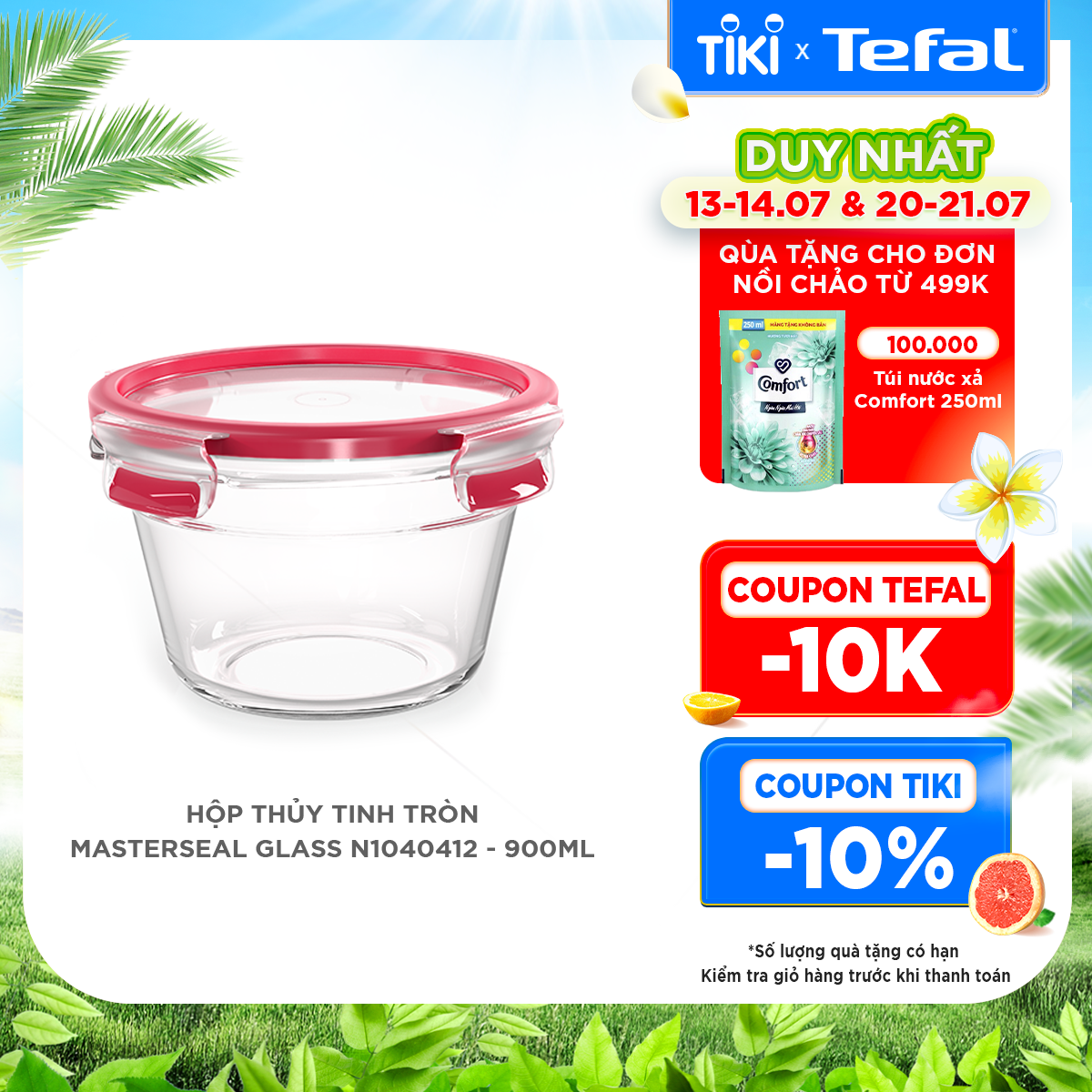 Hộp bảo quản thực phẩm thủy tinh Tefal Masterseal Glass 900ml - Hàng chính hãng