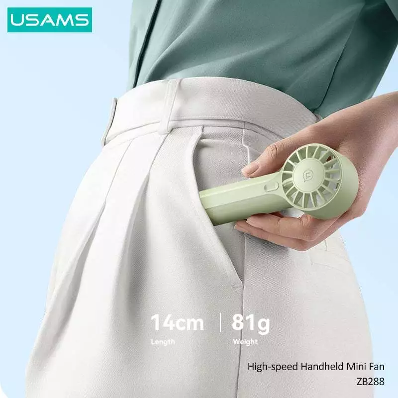 Quạt cầm tay mini  nhỏ gọn dung lựng pin 1200mah cổng sạc Type C USams ZB288 _ Hàng chính hãng