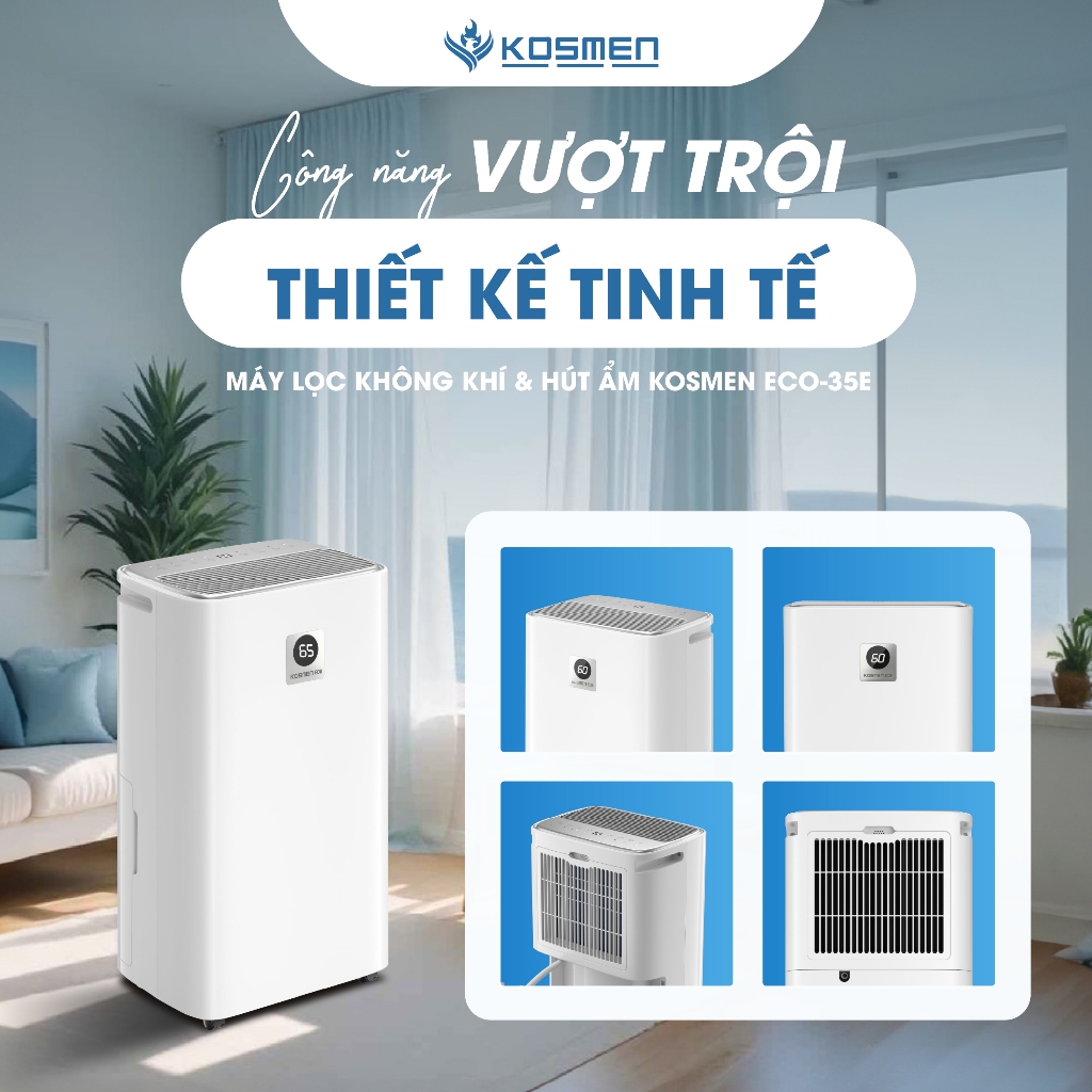 Máy Lọc Không Khí Và Hút Ẩm Kosmen ECO-35E Hút Ẩm 35 lít/ngày, Lọc Khí 3 Lớp Cao Cấp - Hàng Chính Hãng, Bảo Hành 2 Năm