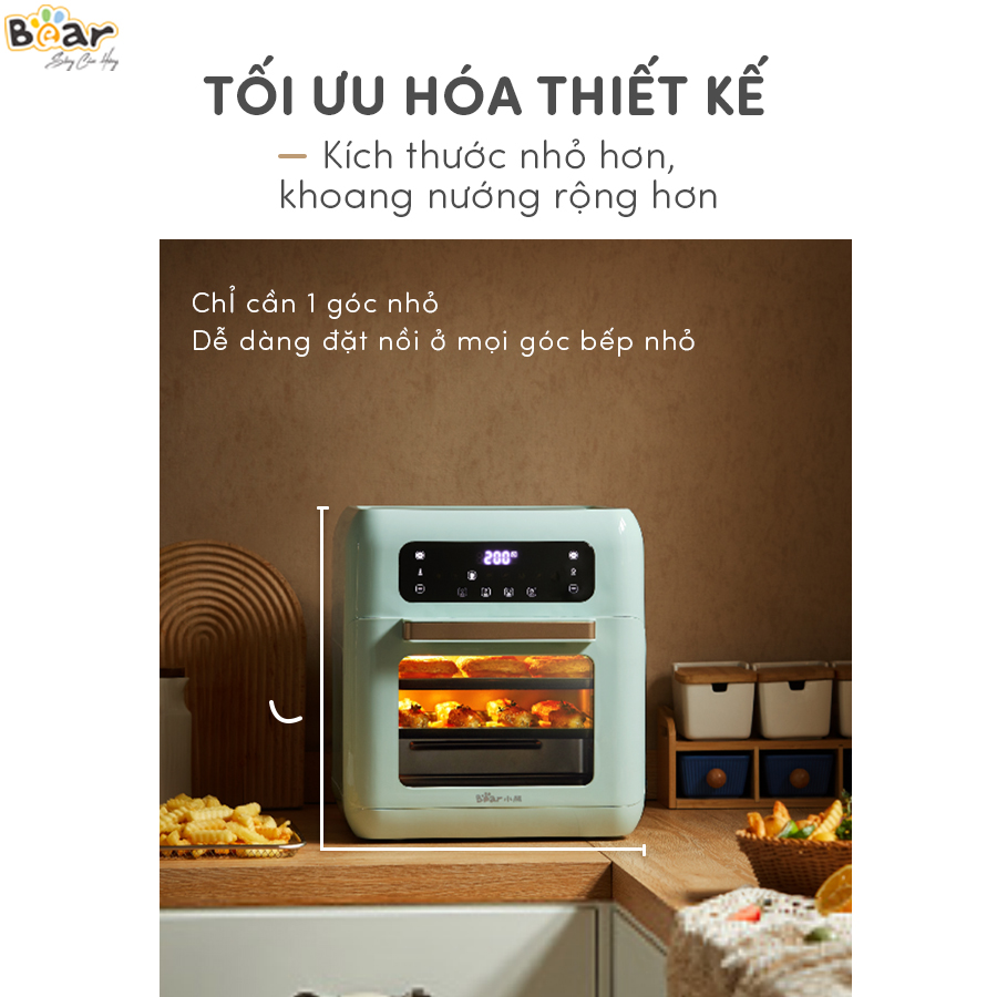 Nồi chiên không dầu Bear 10L QZG A15V1 - Làm nóng bằng không khí, nướng đối lưu - Hàng nhập khẩu