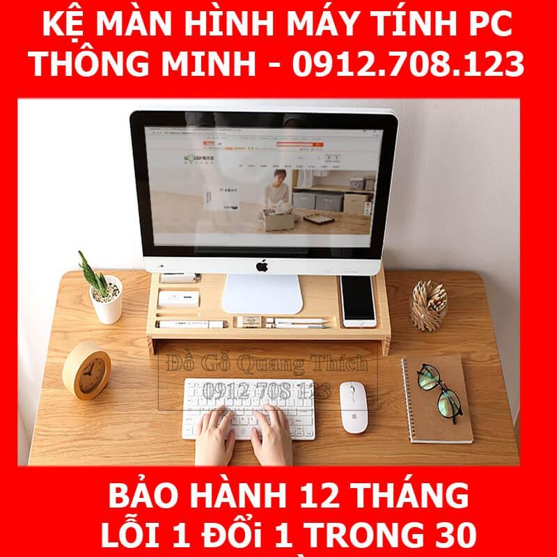 Kệ để Màn Hình Máy Tính bàn làm việc bằng gỗ Thông Minh QT05