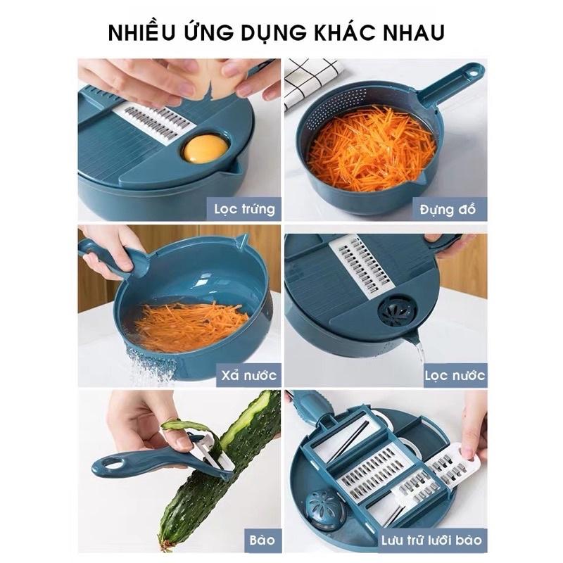 Set bộ nạo rau củ đa năng 9 in 1, rổ bào rau củ thiết kế thông minh, cực tiện lợi