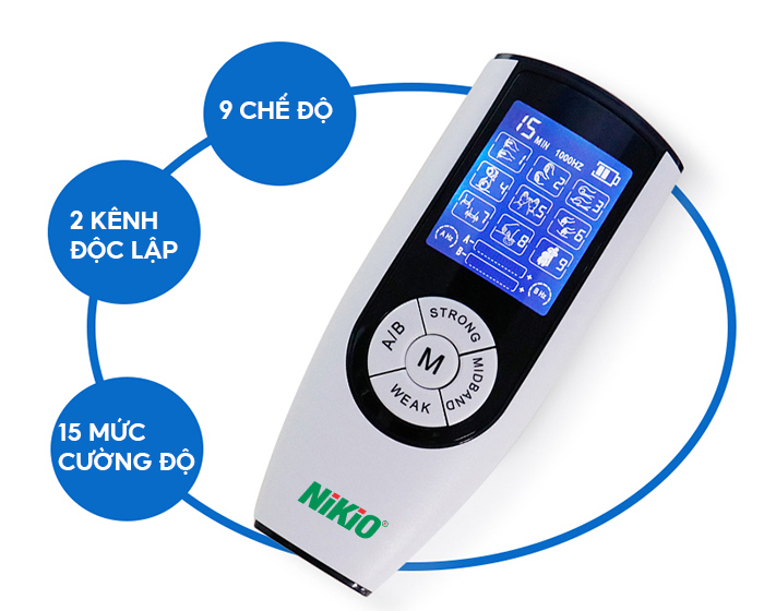 Máy Massage Xung Điện Trị Liệu Nikio NK-103 - 4 Miếng Dán Mát Xa Thư Giãn Giảm Đau Nhức Toàn Thân, 9 Chế Độ, 15 Cường Độ Matxa Tùy Chỉnh - Dòng Cao Cấp Pin Sạc