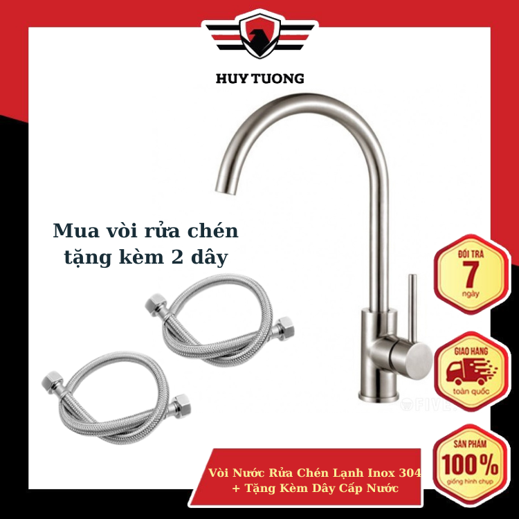 Vòi rửa chén bát nóng lạnh Inox SUS 304 tặng 2 dây cấp nước nóng lạnh