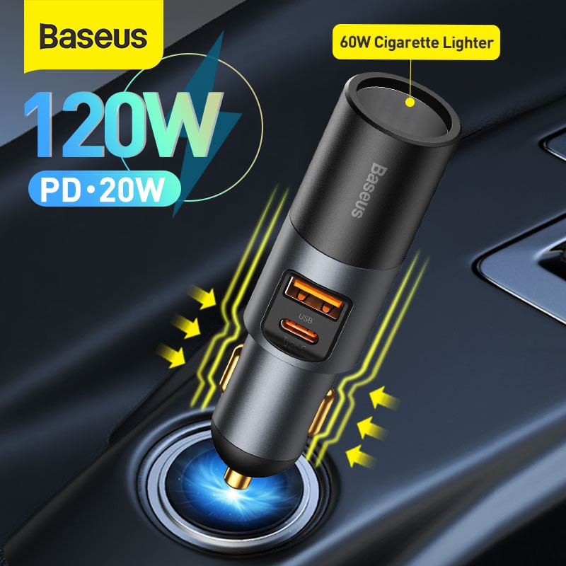 Tẩu sạc nhanh mở rộng 120W Baseus Share Together Fast Charge dùng cho xe hơi (120W, TypeC / USB Port, QC / PD3.0 Car Quick Charger with Cigarette Lighter Expansion Port ) - Hàng chính hãng - 2USB