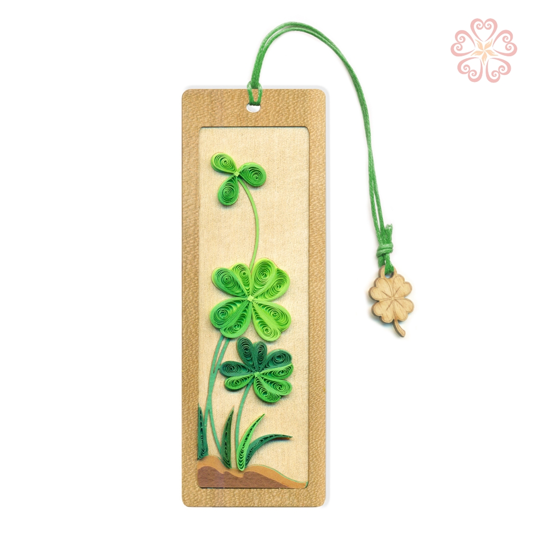 Bookmark Cỏ May Mắn 4 Lá Gỗ Veener Và Giấy Xoắn Nghệ Thuật