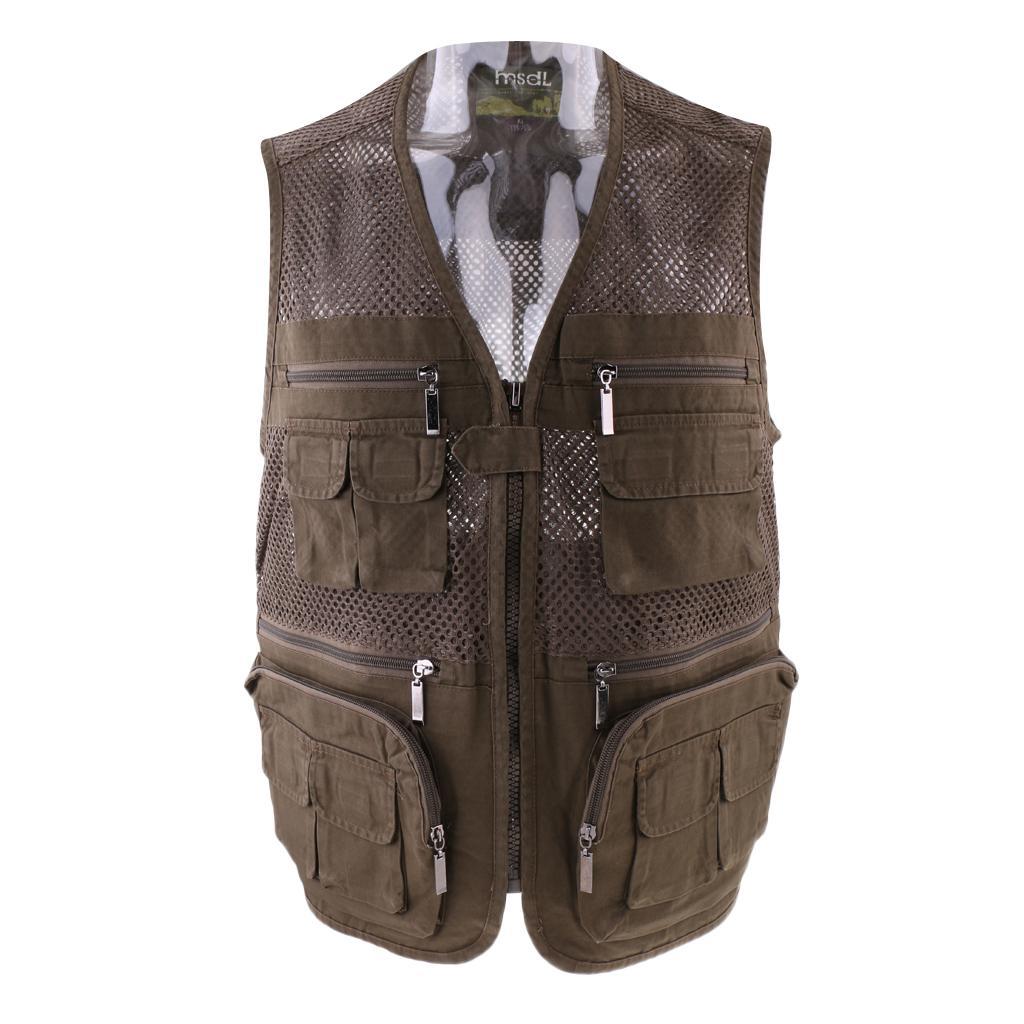 Mens Cotton Multi-pocket Mesh Fishing Vest for Camping Hunting Fishing Photography