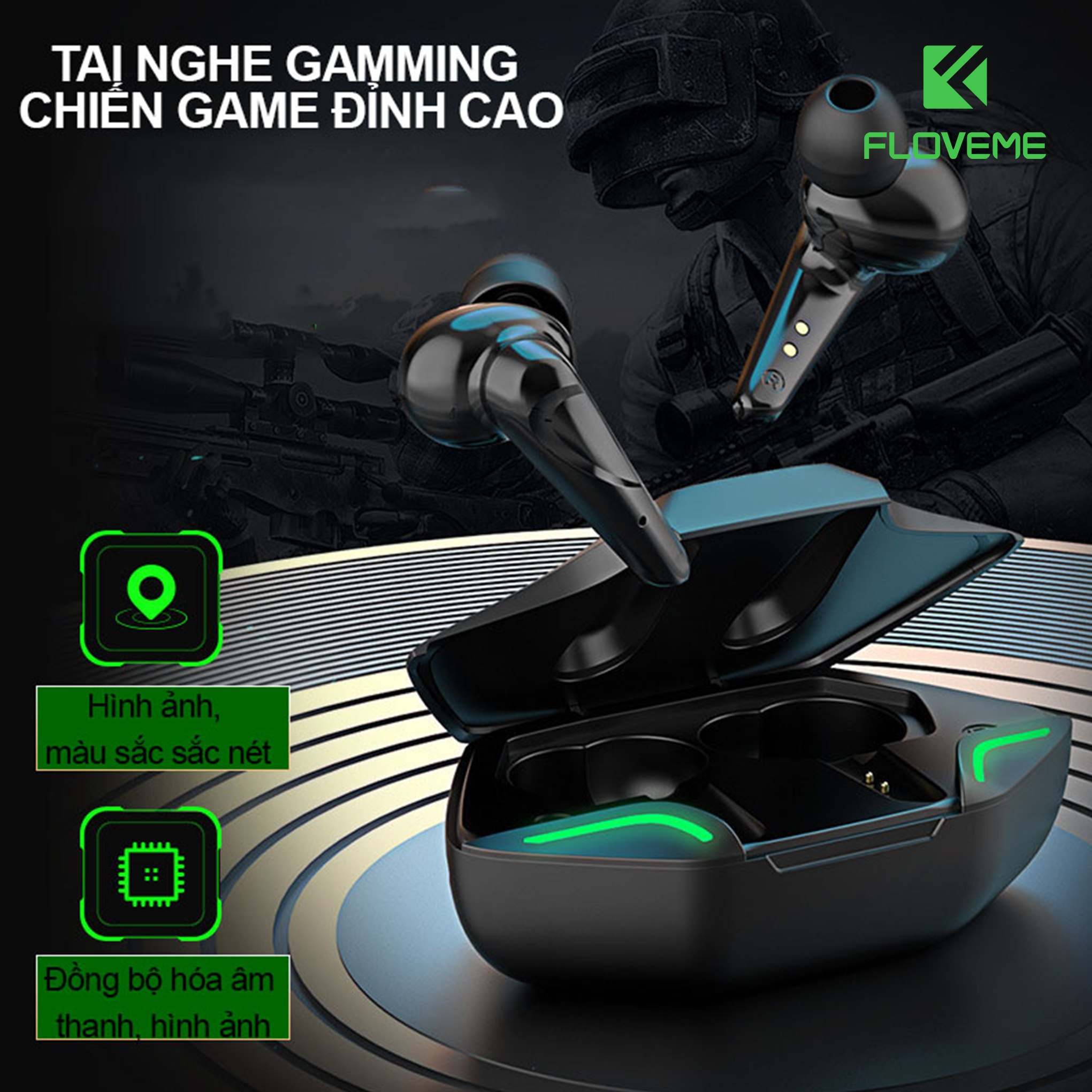 Tai Nghe Gaming Không Dây G11 FLOVEME - Phong cách game thủ - Bluetooth v5.0 - Chống nước tiêu chuẩn IPX5 - Micro đàm thoại - Hàng chính hãng