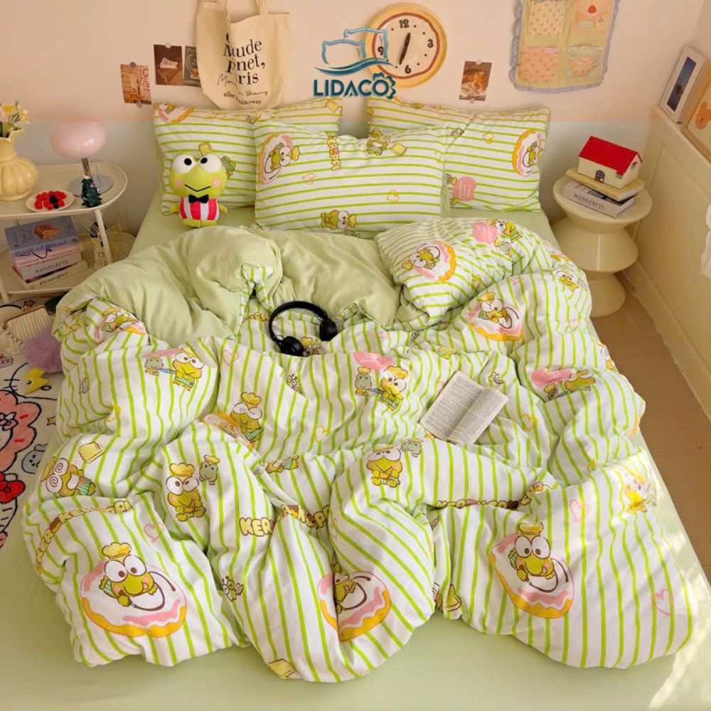 Bộ vỏ chăn ga gối cotton đũi Korea LIDACO sợi vải dày dặn nhiều mẫu lựa chọn