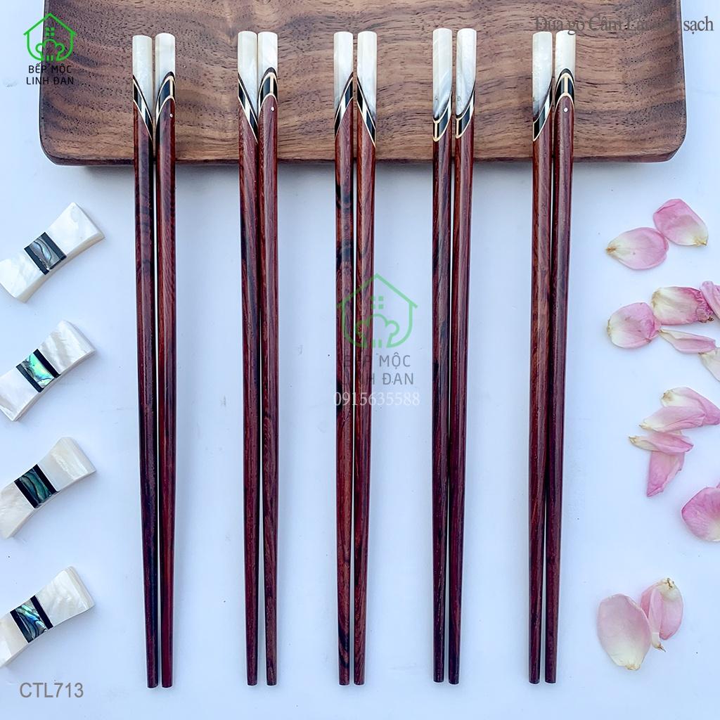 Đũa Gỗ Cẩm Lai Tự Nhiên Cẩn Thạch Trắng HAHANCO Bộ 05 ĐôI