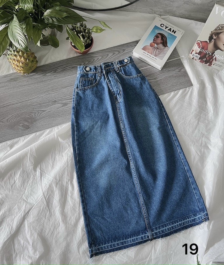 CHÂN VÁY JEAN DENIM DÀI SUÔNG TRƠN