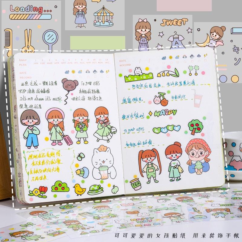 Set 25 tấm sticker cute dán trang trí tập vở, bình nước, họa tiết hoạt hình trong suốt - Vpp Thiên Ái