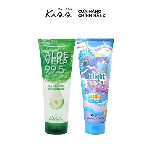 Bộ đôi Dưỡng Ẩm Chống Nắng Hương Nước Hoa Malissa Kiss SPF30 Pa+++ Delight và Gel Aloe Vera 99.5% Nha đam, sen tuyết