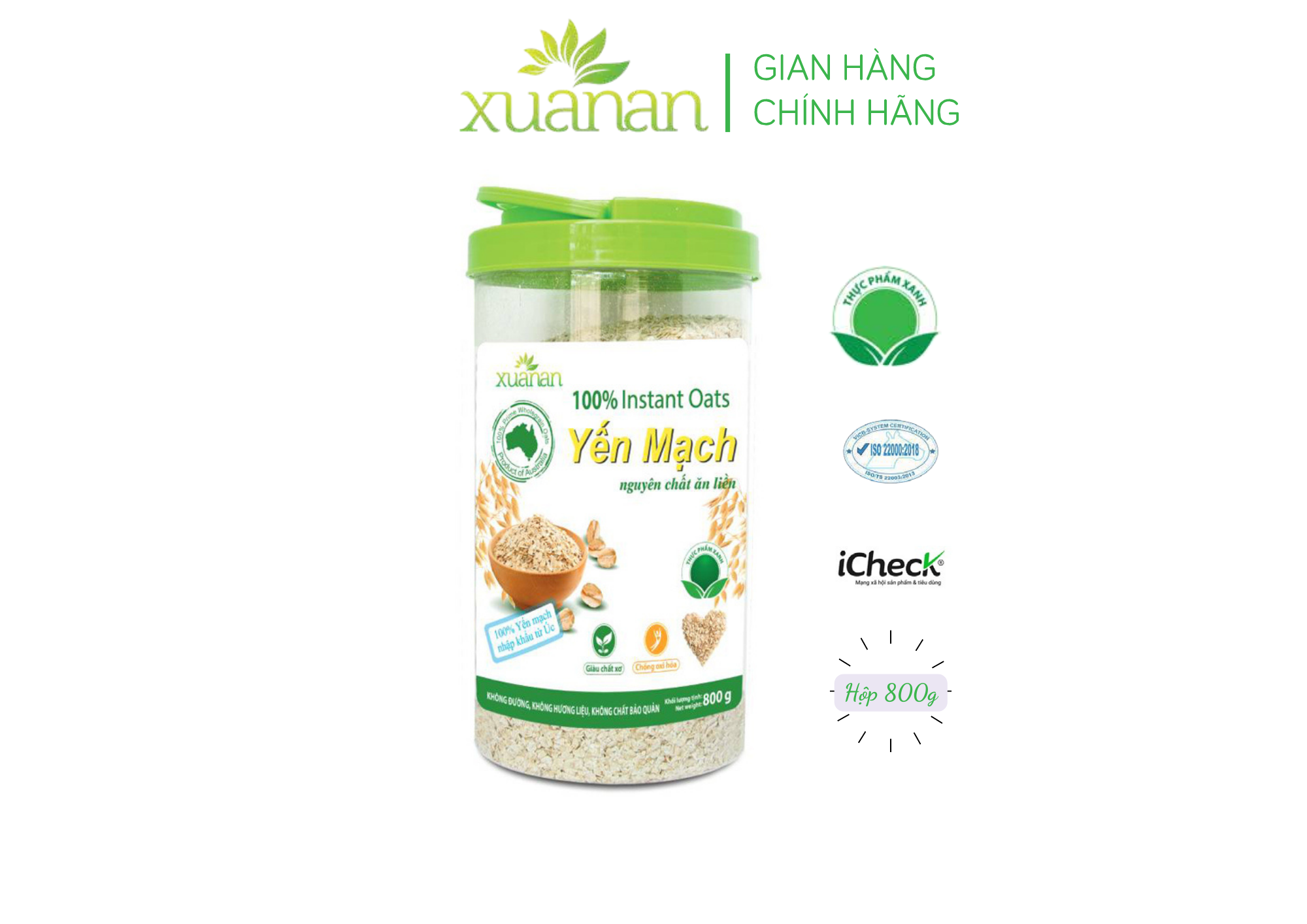 Yến Mạch Nguyên Chất Ăn Liền Xuân An Hộp 800G