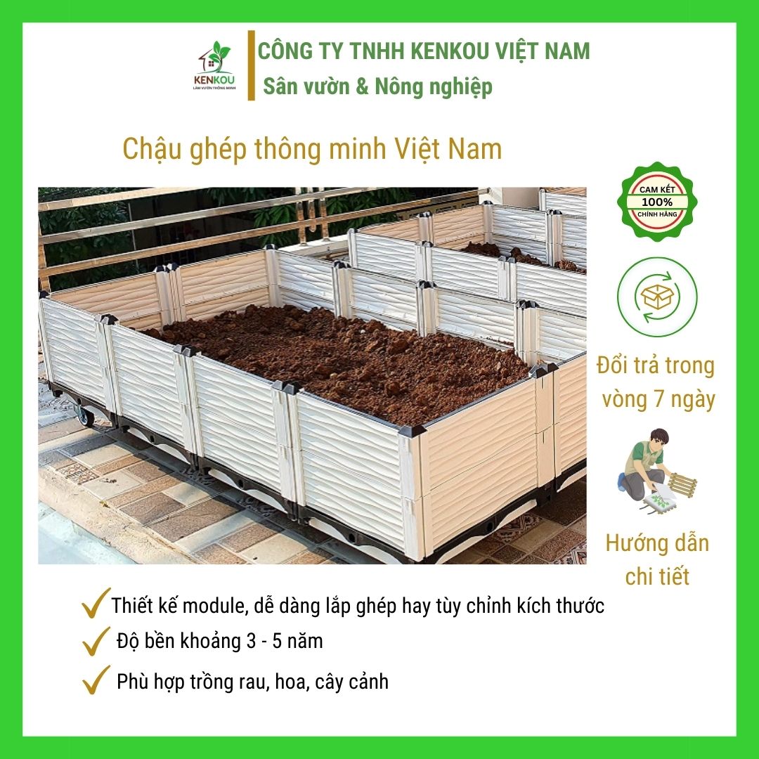 Chậu ghép trồng cây L150 x W50 x H38 Chậu thông minh Việt Nam trồng rau, hoa, cây cảnh tại nhà