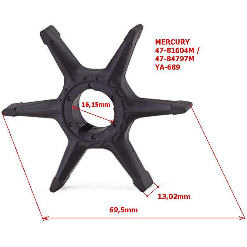Cánh quạt Đài Loan bơm nước làm mát cano MERCURY 20/25/28/30HP 47-81604M , 47-84797M, 47-89890