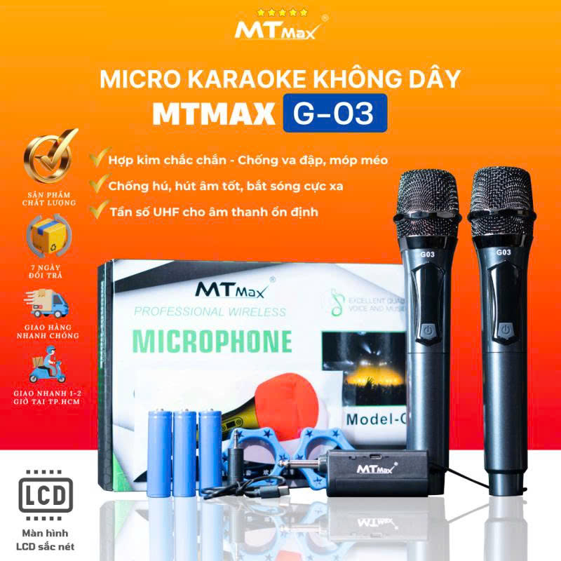 Micro Karaoke G03 Pin Sạc - Micro Không Dây Cao Cấp Chính Hãng, Âm Thanh Trong Trẻo, Mạch Chống Hú Cao Cấp , Chuyên Dùng Cho Loa Kéo, Mixer, Amply Hiện Đại hàng nhập khẩu