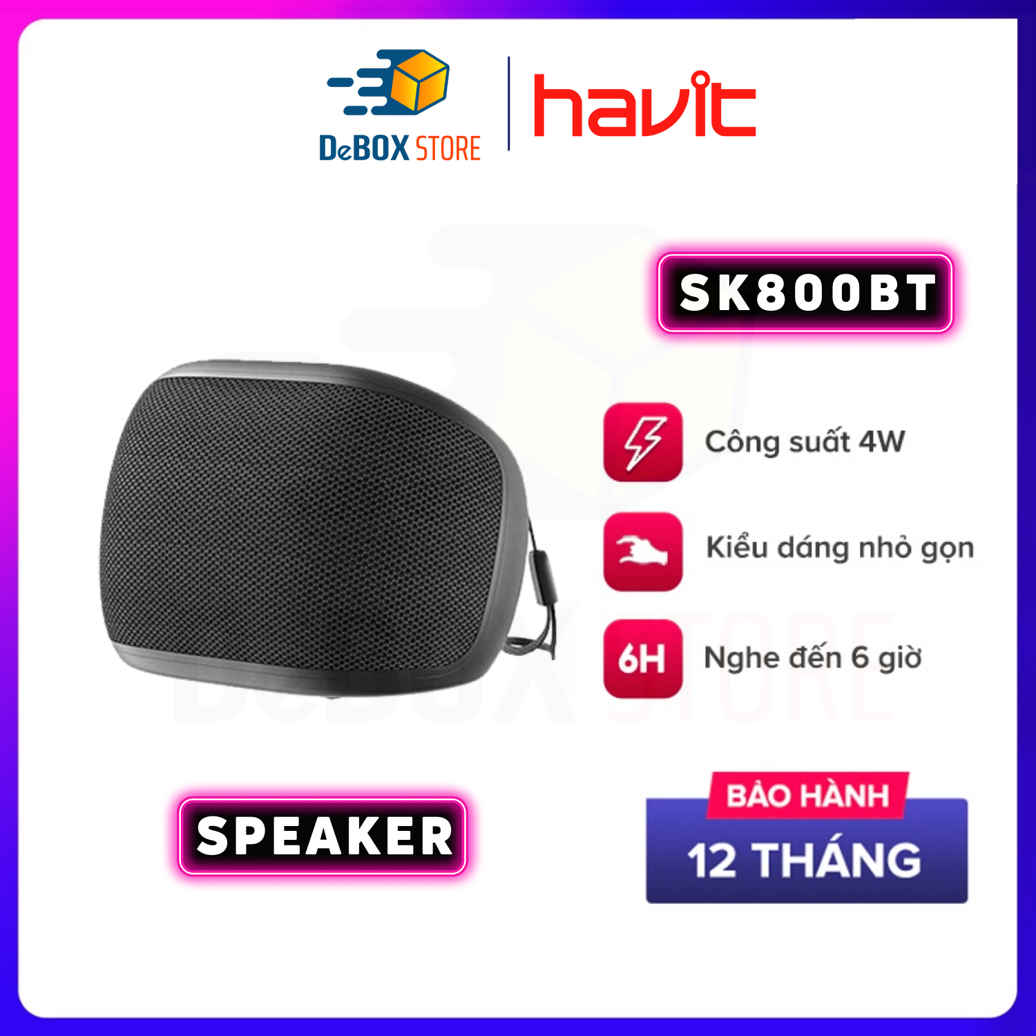 Loa Bluetooth Không Dây HAVIT SK800.BT Thiết Kế Nhỏ Gọn, BT 5.0, Công Suất 4W, Thời Gian Chơi Lên Đến 6H - Hàng Chính Hãng