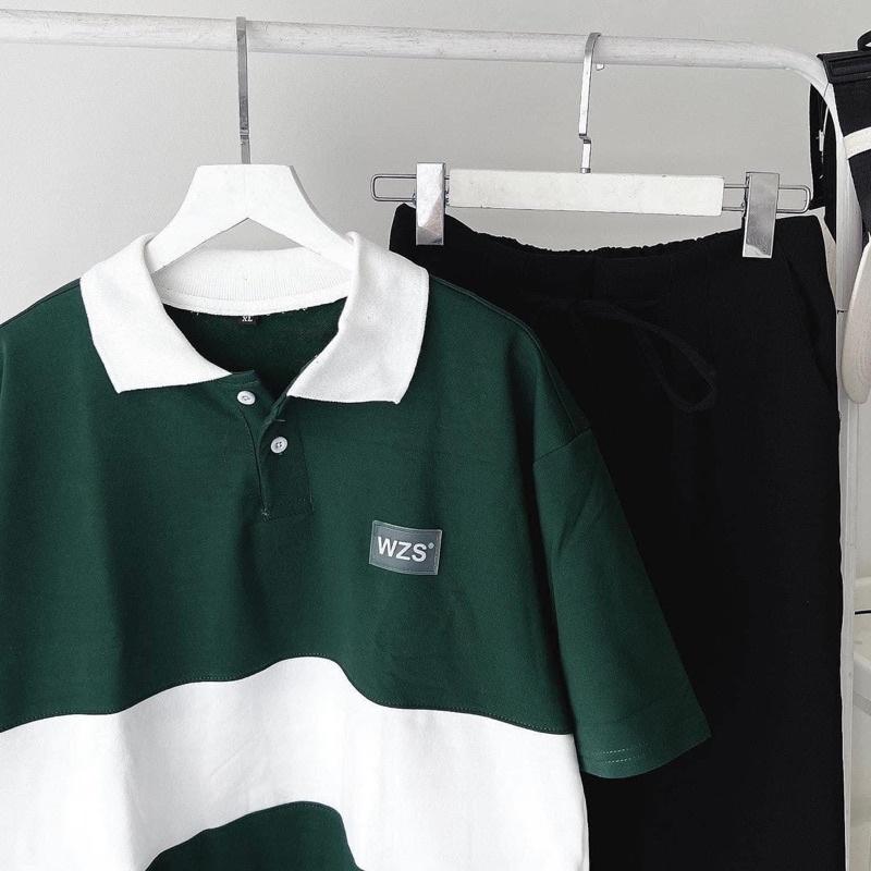 Áo Thun Polo Unisex WZS màu XANH LÁ form rộng ️ Chất thun da cá form nam nữ unisex/Áo thun có cổ Jaystoree