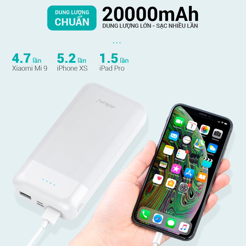 Sạc dự phòng JUYUPU 20L 20000mAh kèm giá đỡ điện thoại đèn Led báo hiệu dành cho iPhone Samsung OPPO VIVO HUAWEI XIAOMI - HÀNG CHÍNH HÃNG