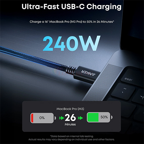 Cáp USB Type-C to Type-C Anker Prime Ultra-Fast Data Tranfer and Charging 240W A84N1 - Hàng chính hãng
