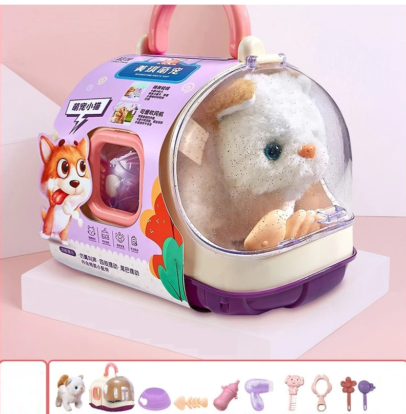 Đồ Chơi Lồng Thú Cưng, Lồng Mèo Lồng Thỏ Lồng Chó Cho Bé Chăm Sóc, Thú Cưng Biết Đi Biết Kêu Kèm Phụ Kiện Đáng Yêu Cute