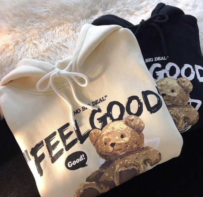 Áo Hoodie Nỉ Lót Bông form rộng Gấu Feel Good (nam nữ đều mặc đc), Áo Hoodie GYG Unisex Feel Good No Big Deal Form Rộng Oversize Phong Cách Hàn Quốc