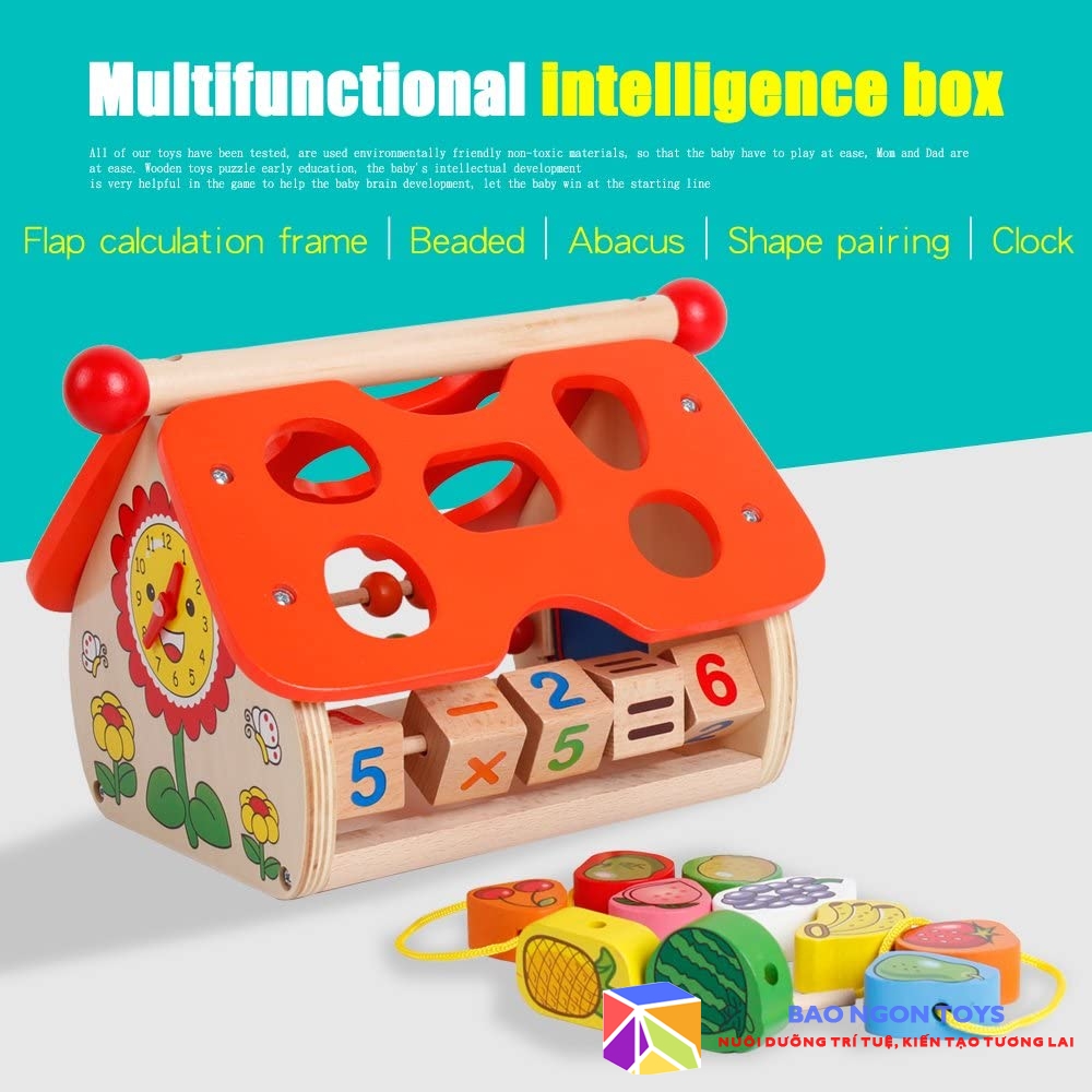 ĐỒ CHƠI NGÔI NHÀ GỖ MONTESSORI THẢ HÌNH TRÁI CÂY GIÚP BÉ HỌC LUỒN HẠT, CON SỐ, PHÉP TÍNH, TÊN CÁC LOẠI TRÁI CÂY VÀ MÀU SẮC