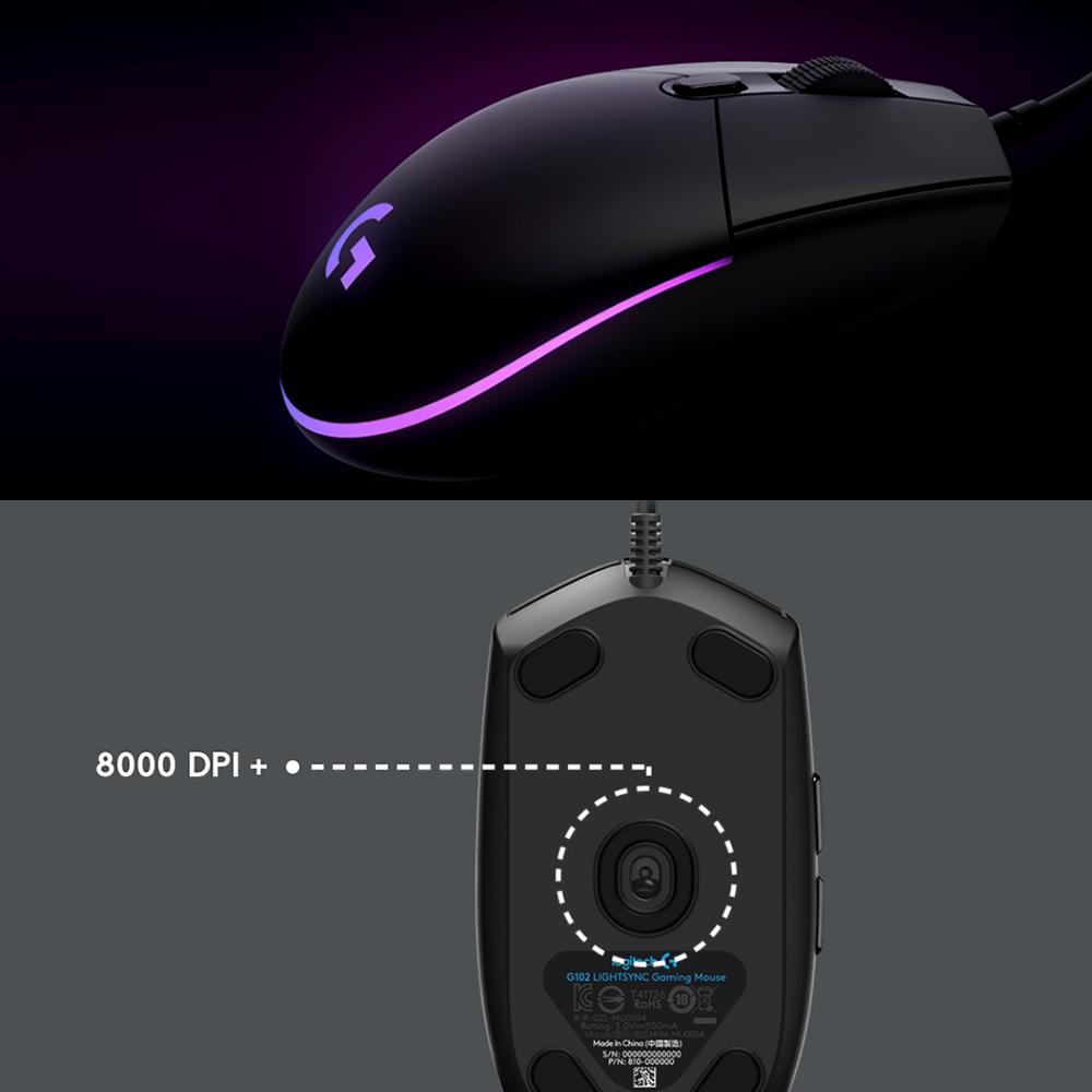Logitech G102 Optical Gaming Mouse  8000 DPI Optical Sensor/Six Buttons Design/RGB Light Better Gaming Experience