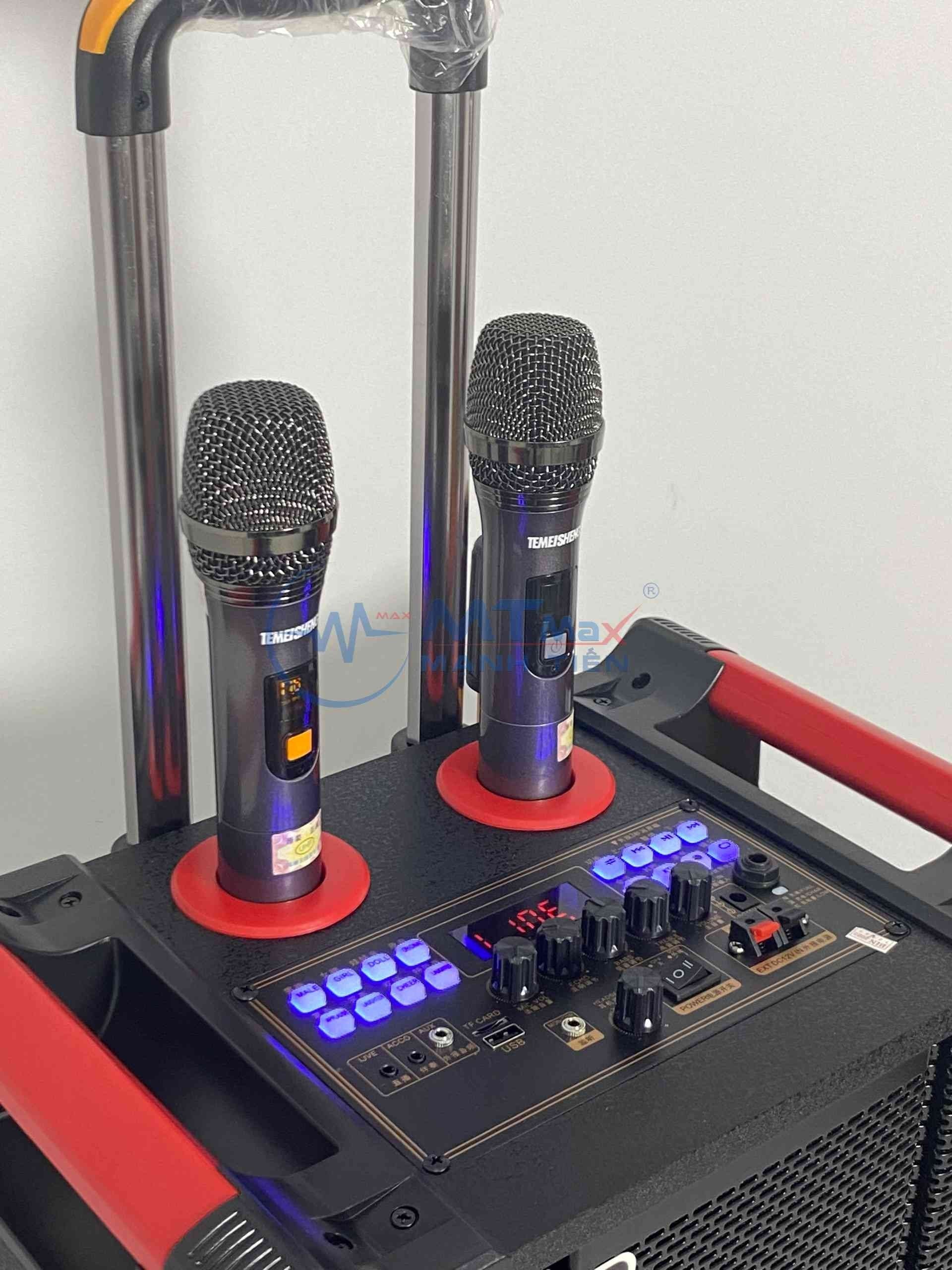 Loa karaoke Temeisheng QX1270 - Bass 30 kèm 2 Micro Không Dây công suất 400w hát karaoke cực đã có tay kéo cực tiện dụng tặng kèm 2 mic uhf cáo cấp khả năng phát âm thanh trầm ấm thích hợp gia đình tiệc tùng