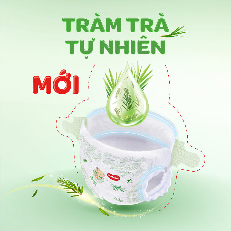 Tã dán sơ sinh Huggies Tràm Trà Tự Nhiên NB70(dưới 5kg) - Gói 70 miếng + Tặng 10 miếng