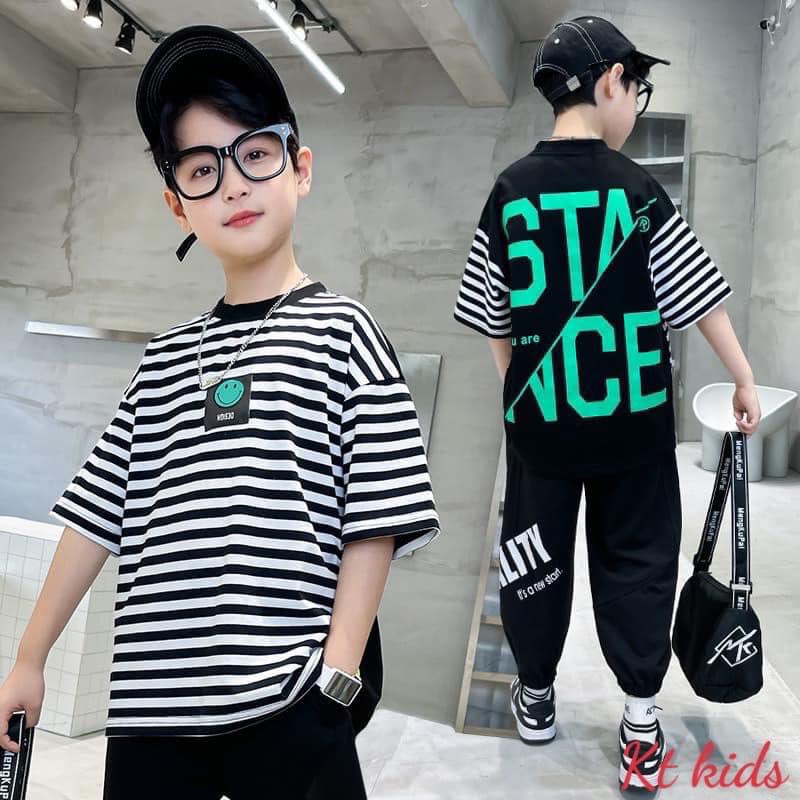 Đồ bộ bé trai, set áo ngắn tay quần dài phong cách hiphop cho bé trai size 20-60kg chất cotton mềm mịn mát